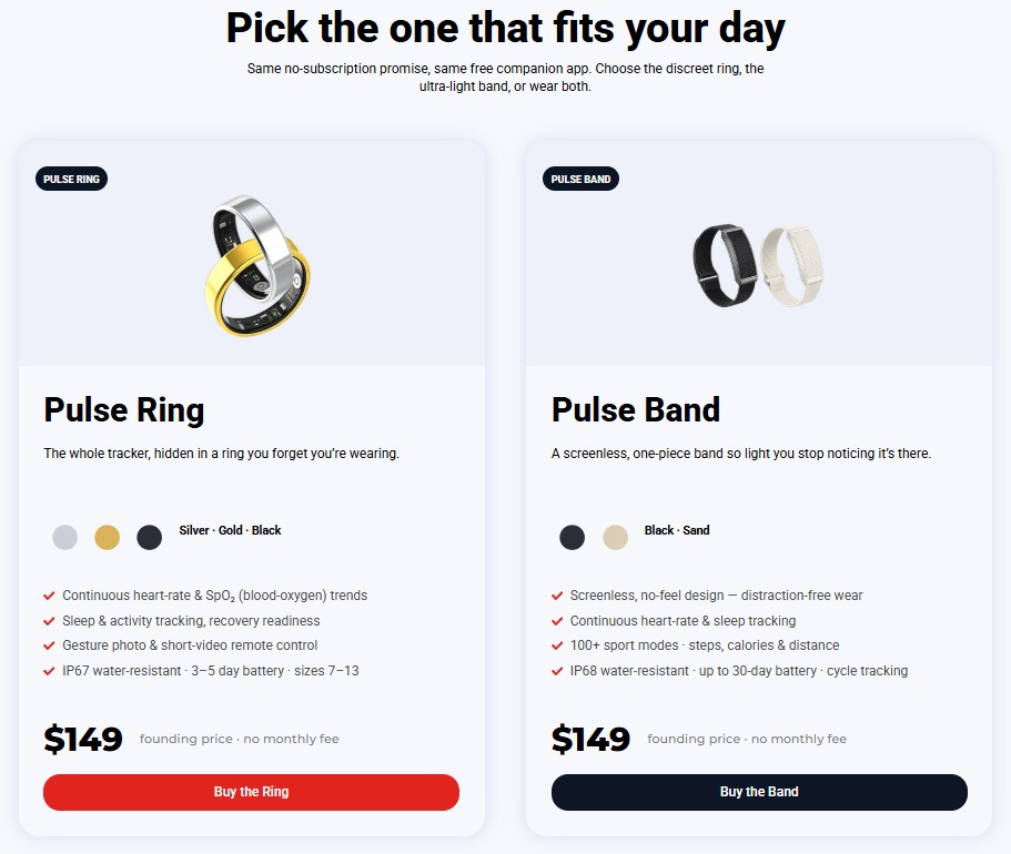 Pulse Ring and Pulse Band pricing options